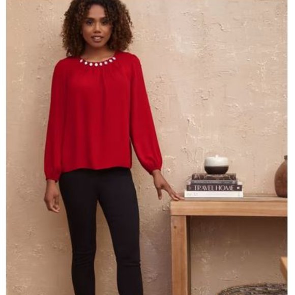 LAURA (petites):  Rhinestone Detail Blouse - red - Picture 2 of 8